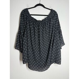 Boutique Women's Blouse Size 3X Black Floral Ruffles Off Shoulder Top Boho